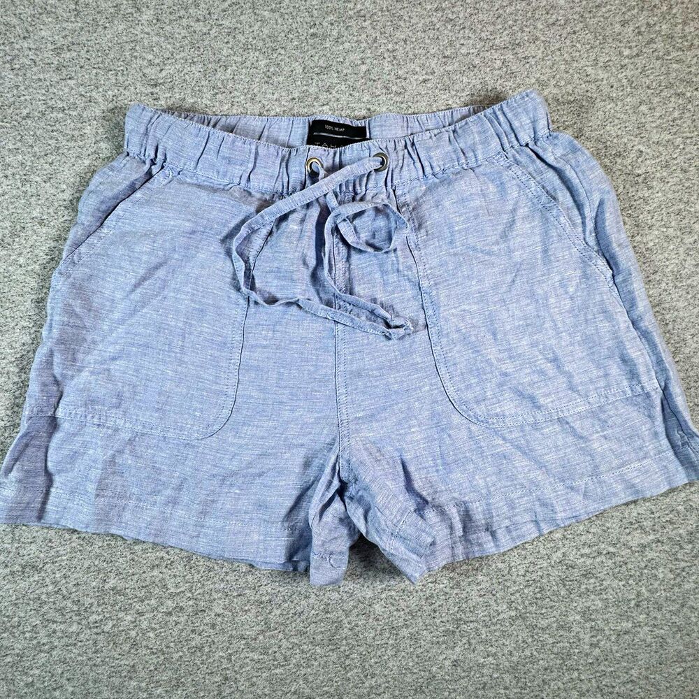 Tahari Women’s Small Blue 100% Hemp Pull On Shorts Drawstring Coastal